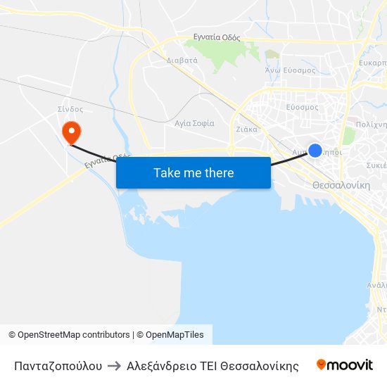 Πανταζοπούλου to Αλεξάνδρειο ΤΕΙ Θεσσαλονίκης map