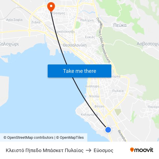 Κλειστό Γήπεδο Μπάσκετ Πυλαίας to Εύοσμος map