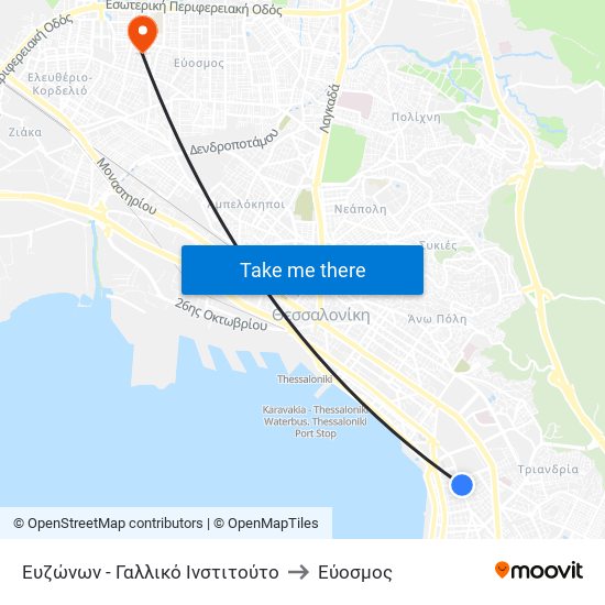 Ευζώνων - Γαλλικό Ινστιτούτο to Εύοσμος map