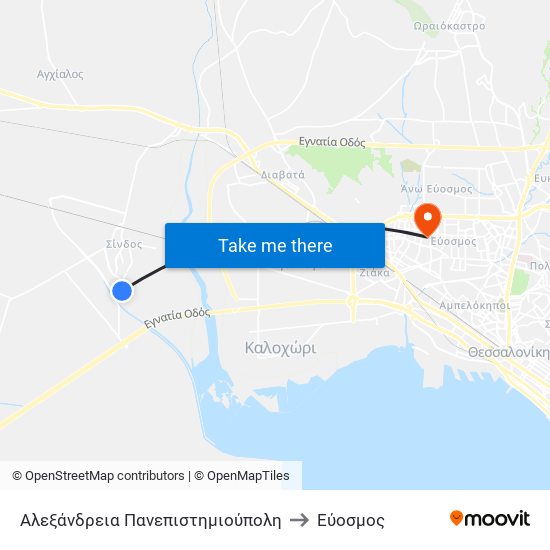 Αλεξάνδρεια Πανεπιστημιούπολη to Εύοσμος map