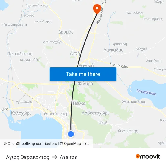 St. Therapontas to Assiros map