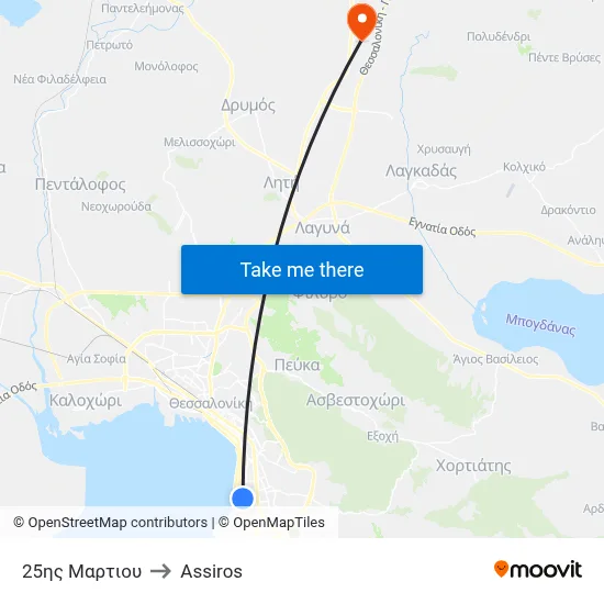 25th of March Street to Assiros map