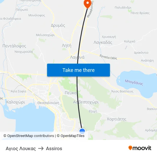 Saint Luke to Assiros map