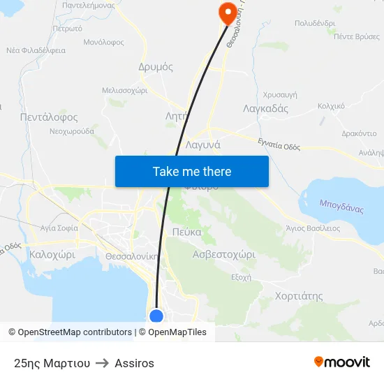 25th of March Street to Assiros map