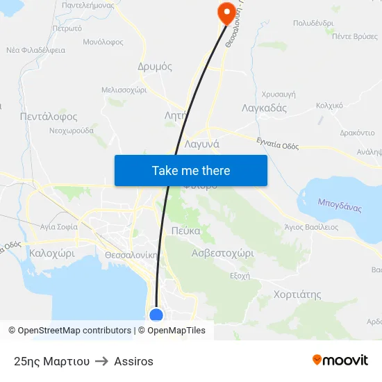 25th of March Street to Assiros map