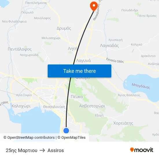 25th of March Street to Assiros map