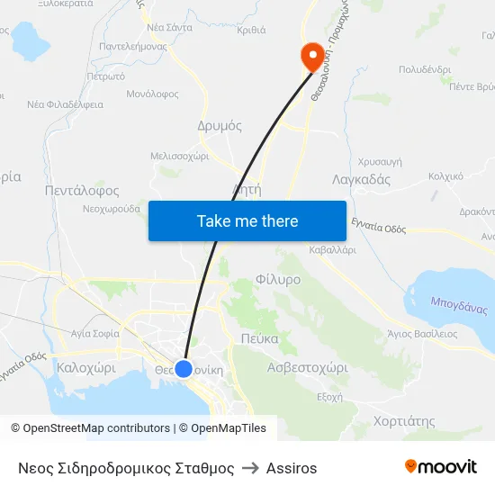 New Railway Station to Assiros map