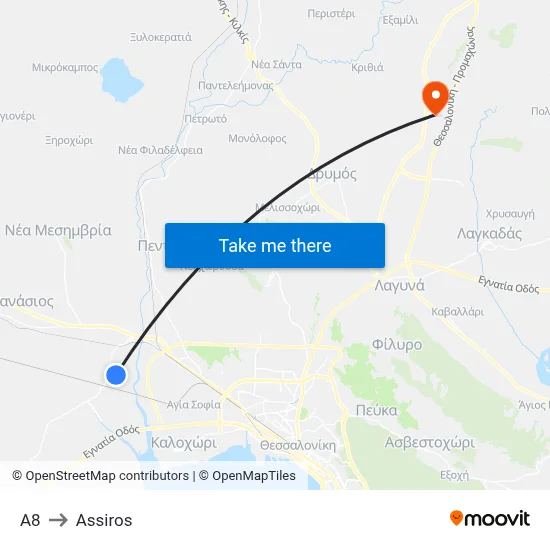 A8 to Assiros map