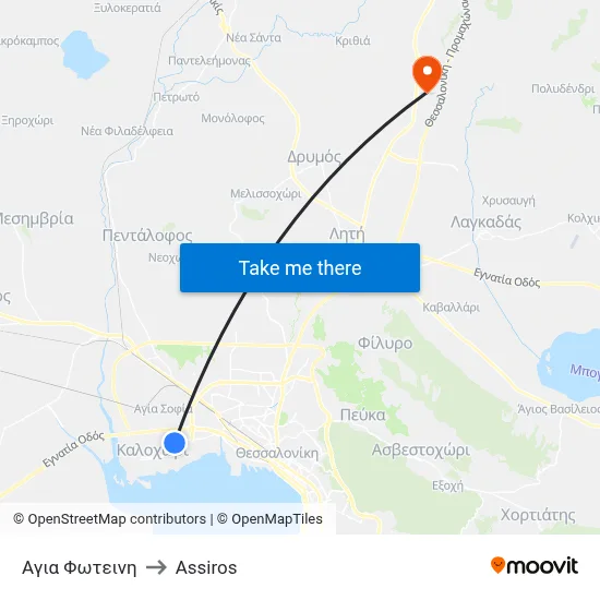 Agia Fotini to Assiros map