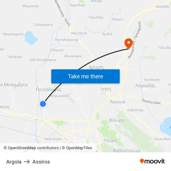 Argola to Assiros map