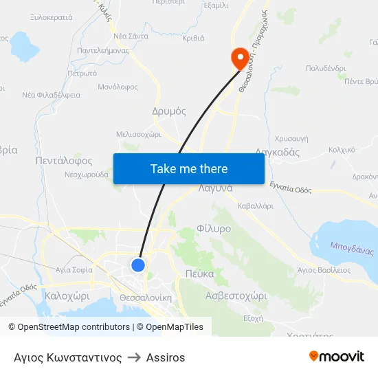 Saint Constantine to Assiros map