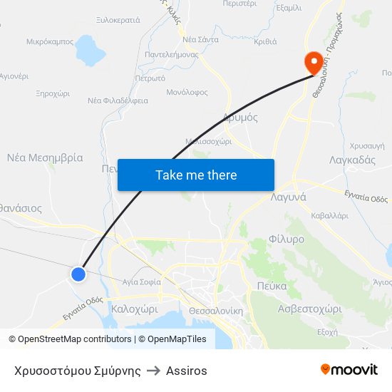Χρυσοστόμου Σμύρνης to Assiros map