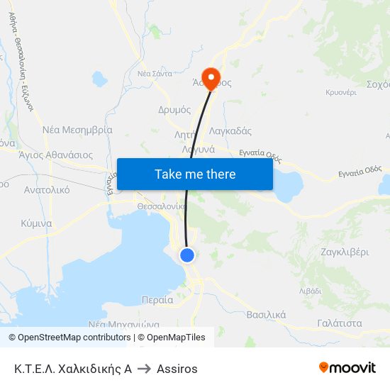 Κ.Τ.Ε.Λ. Χαλκιδικής A to Assiros map