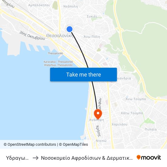 Υδραγωγείο to Νοσοκομείο Αφροδίσιων & Δερματικών Νόσων map