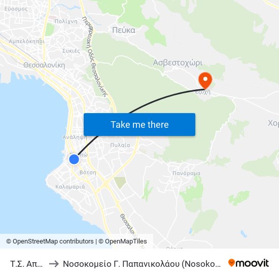 Τ.Σ. Αποθήκη to Νοσοκομείο Γ. Παπανικολάου (Nosokomeio G. Papanikolaou) map