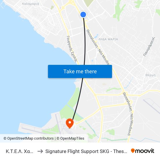 Κ.Τ.Ε.Λ. Χαλκιδικής B to Signature Flight Support SKG - Thessaloniki Macedonia Airport map