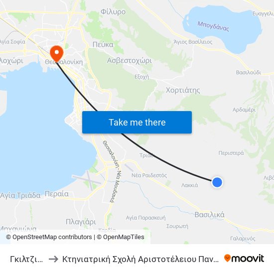 Γκιλτζιγκούδα to Κτηνιατρική Σχολή Αριστοτέλειου Πανεπιστήμιου Θεσσαλονίκης map