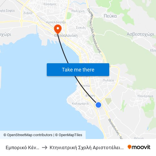 Εμπορικό Κέντρο Μακεδονία to Κτηνιατρική Σχολή Αριστοτέλειου Πανεπιστήμιου Θεσσαλονίκης map