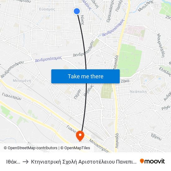 Ιθάκης 1 to Κτηνιατρική Σχολή Αριστοτέλειου Πανεπιστήμιου Θεσσαλονίκης map
