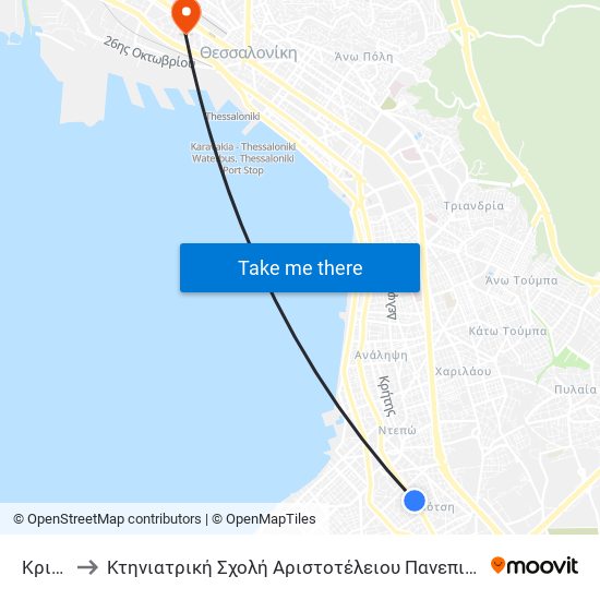 Κρικέλα to Κτηνιατρική Σχολή Αριστοτέλειου Πανεπιστήμιου Θεσσαλονίκης map