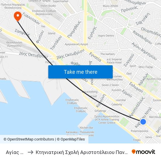 Αγίας Σοφίας to Κτηνιατρική Σχολή Αριστοτέλειου Πανεπιστήμιου Θεσσαλονίκης map