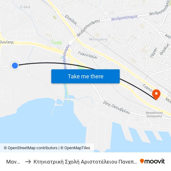 Μανδύλας to Κτηνιατρική Σχολή Αριστοτέλειου Πανεπιστήμιου Θεσσαλονίκης map