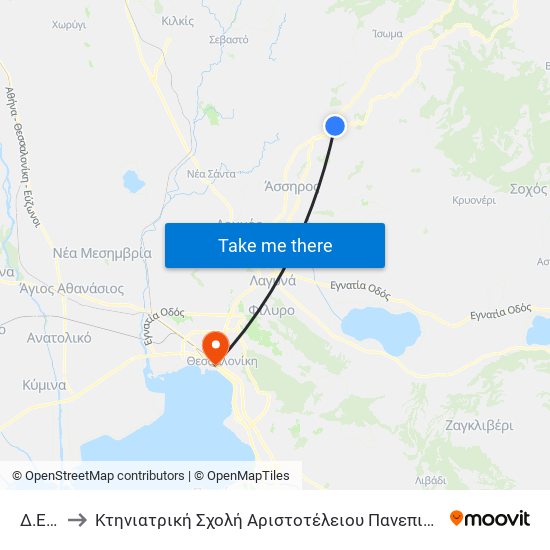 Δ.Ε.Κ.Ε. to Κτηνιατρική Σχολή Αριστοτέλειου Πανεπιστήμιου Θεσσαλονίκης map