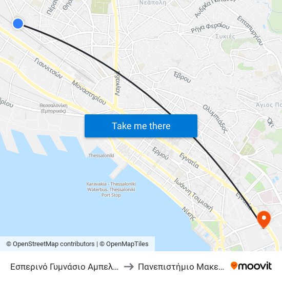 Εσπερινό Γυμνάσιο Αμπελοκήπων to Πανεπιστήμιο Μακεδονίας map