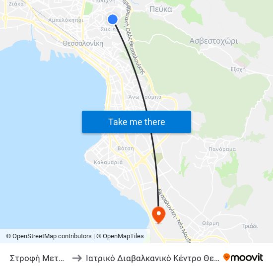 Στροφή Μετεώρων to Ιατρικό Διαβαλκανικό Κέντρο Θεσσαλονίκης map