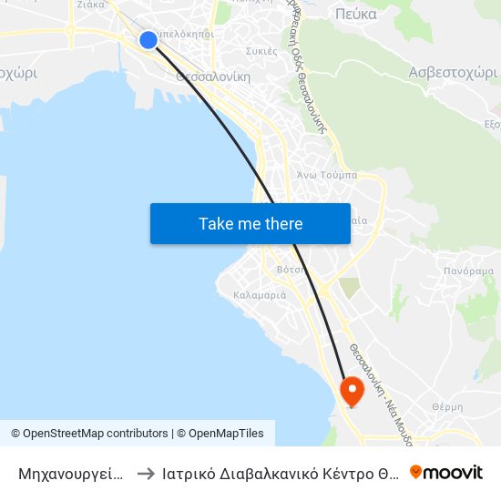 Μηχανουργείο Ο.Σ.Ε. to Ιατρικό Διαβαλκανικό Κέντρο Θεσσαλονίκης map
