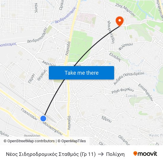 Νέος Σιδηροδρομικός Σταθμός (Γρ 11) to Πολίχνη map