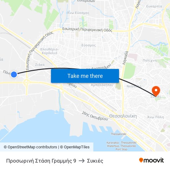 Προσωρινή Στάση Γραμμής 9 to Συκιές map