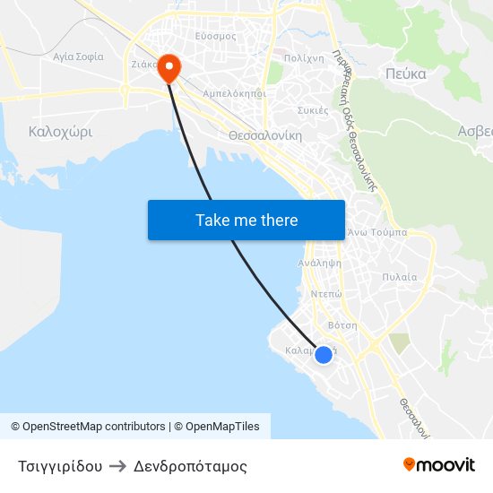 Τσιγγιρίδου to Δενδροπόταμος map