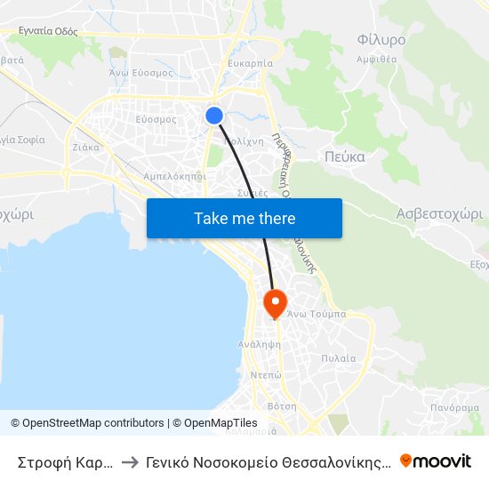Στροφή Καρατάσου to Γενικό Νοσοκομείο Θεσσαλονίκης - ""Ιπποκράτειο"" map