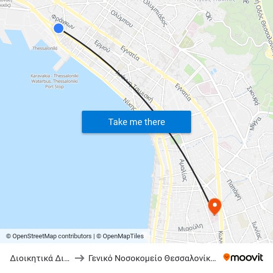 Διοικητικά Δικαστήρια to Γενικό Νοσοκομείο Θεσσαλονίκης - ""Ιπποκράτειο"" map