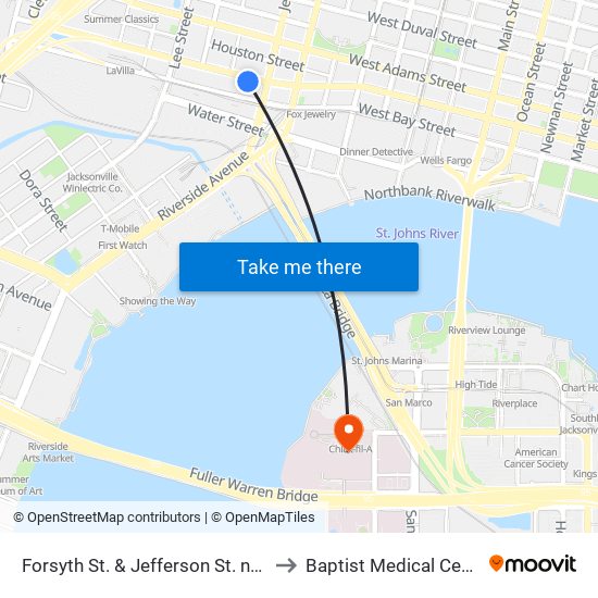 Forsyth St. & Jefferson St. ns eb to Baptist Medical Center map