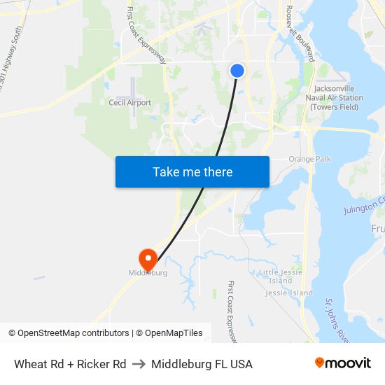 Wheat Rd + Ricker Rd to Middleburg FL USA map