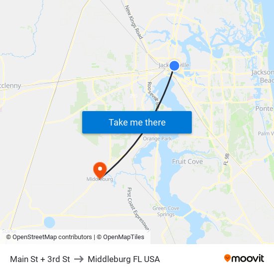 Main St + 3rd St to Middleburg FL USA map