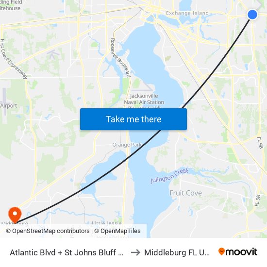 Atlantic Blvd + St Johns Bluff Rd to Middleburg FL USA map