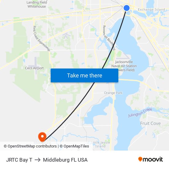 JRTC Bay T to Middleburg FL USA map