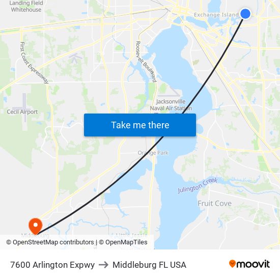 7600 Arlington Expwy to Middleburg FL USA map