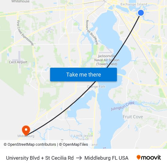 University Blvd + St Cecilia Rd to Middleburg FL USA map