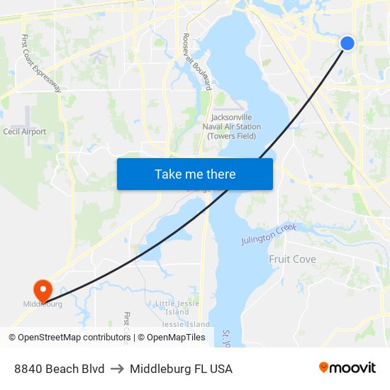 8840 Beach Blvd to Middleburg FL USA map