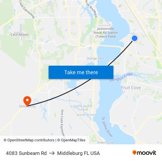 4083 Sunbeam Rd to Middleburg FL USA map