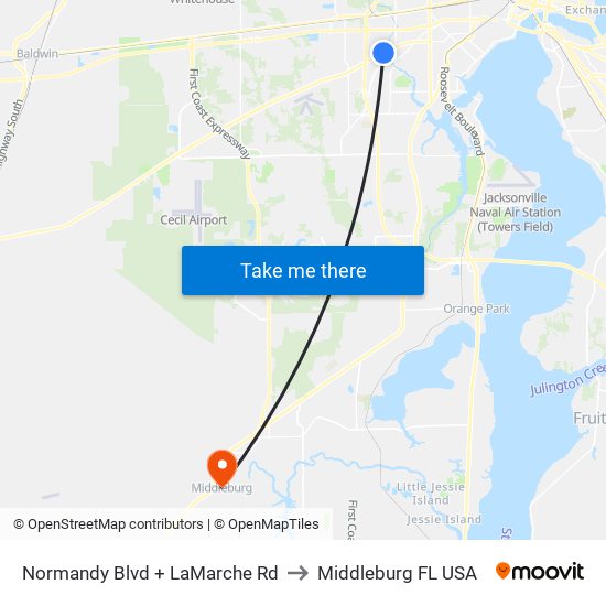 Normandy Blvd + LaMarche Rd to Middleburg FL USA map