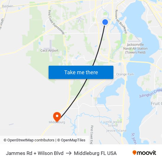 Jammes Rd + Wilson Blvd to Middleburg FL USA map