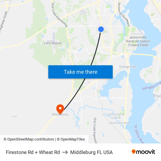 Firestone Rd + Wheat Rd to Middleburg FL USA map