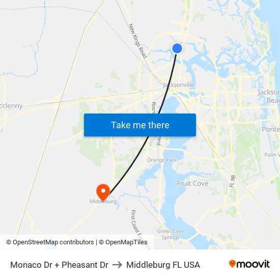 Monaco Dr + Pheasant Dr to Middleburg FL USA map