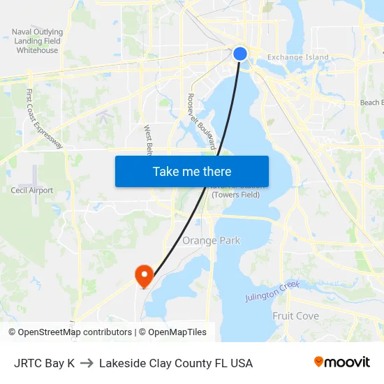 JRTC Bay K to Lakeside Clay County FL USA map