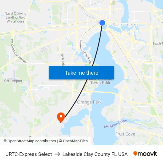 JRTC-Express Select to Lakeside Clay County FL USA map